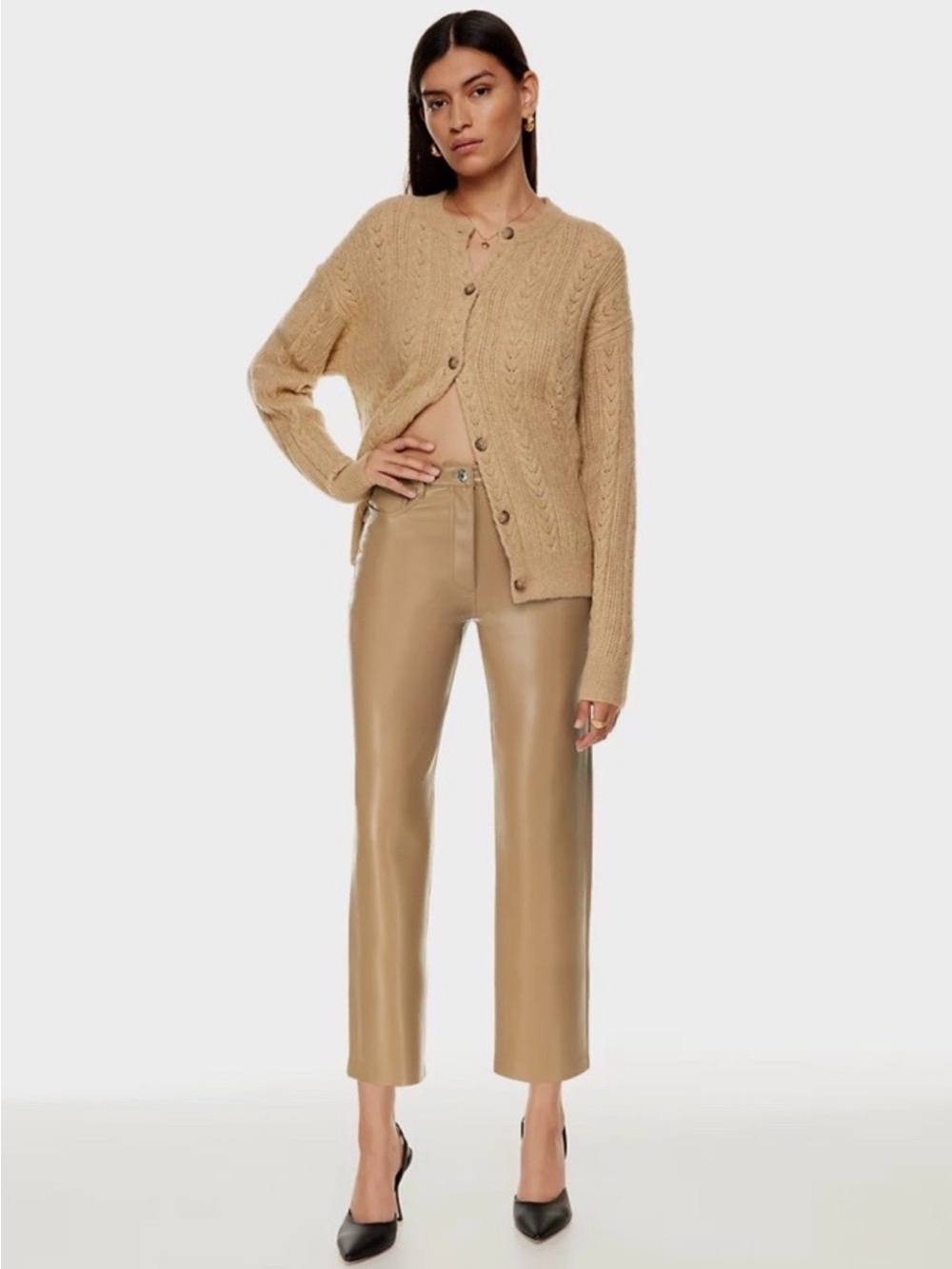 Aritzia Wilfred Melina Crop Vegan Leather Pants Sandy Beige 12